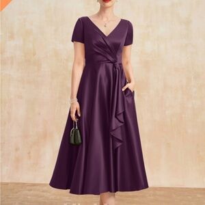 JJs House Mother of Bride Wedding Guest Tea Length Dress 16w NEW Purple Grape